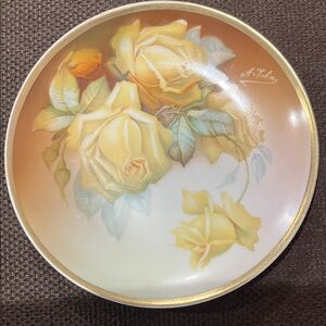 Vintage Decorative Plate with Yellow Roses